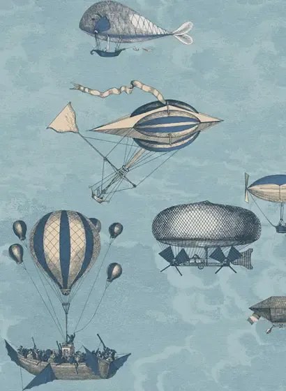Cole & Son Carta da parati Macchine Volanti - Slate Blue & Gilver