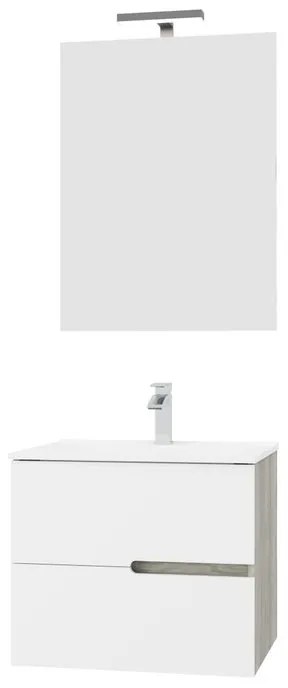 Mobile sottolavabo e lavabo con illuminazione Eva carcasa rovere grigio/frontale bianco in mdf L 60 x H 51 x P 46 cm 1 vasca 2 cassetti