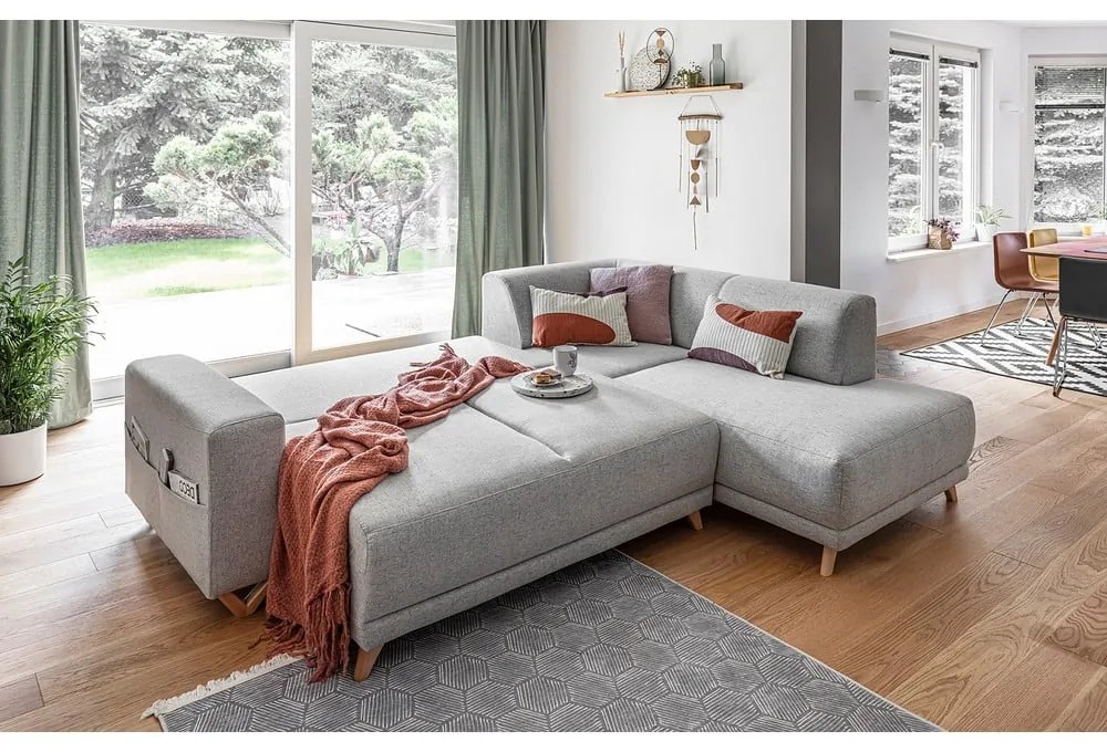 Divano angolare grigio chiaro allungabile e con contenitore (penisola a destra/a L) Classy Sophie – Miuform