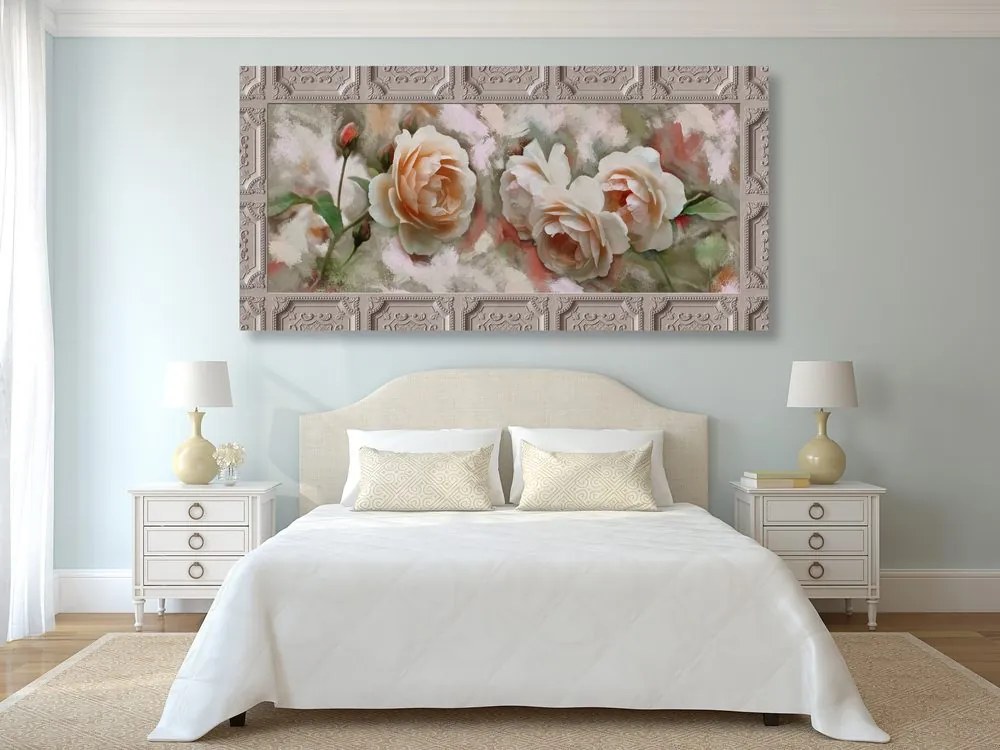 Quadro su tela – Rosa in cornice storica