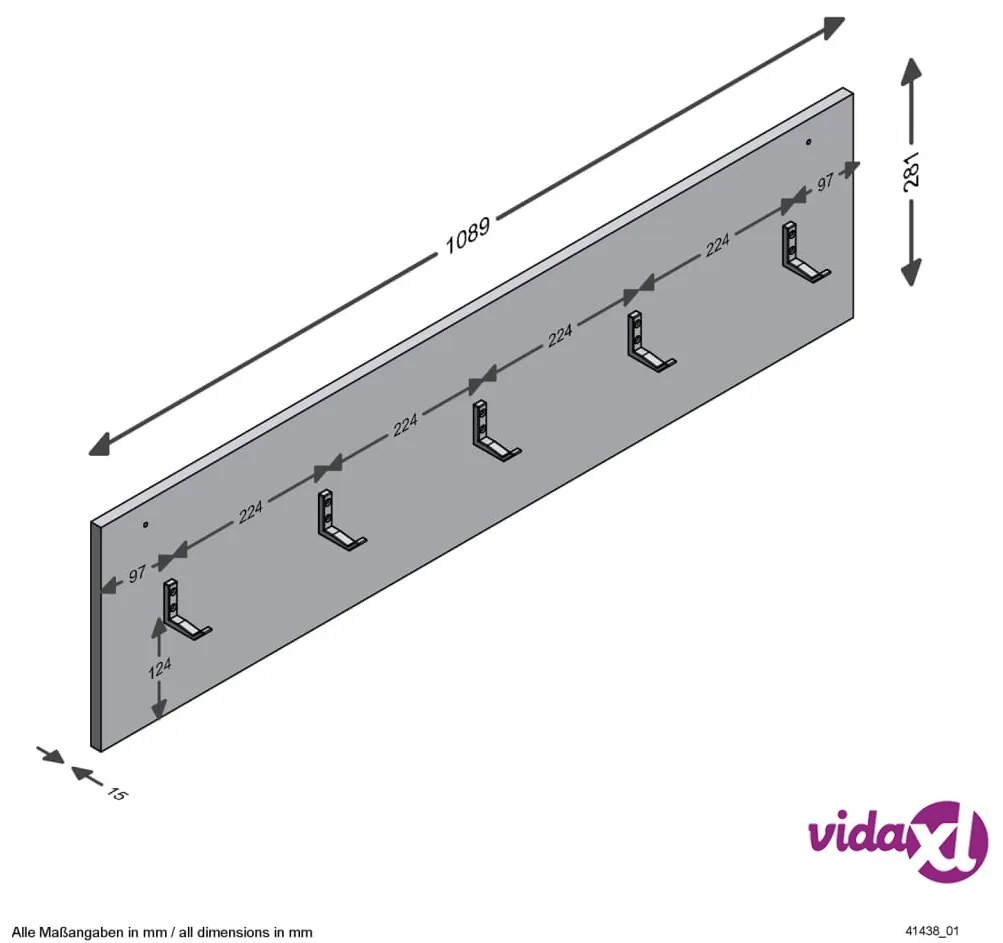 FMD Appendiabiti a Parete 108,9x1,5x28,1 cm Rovere Artigianale