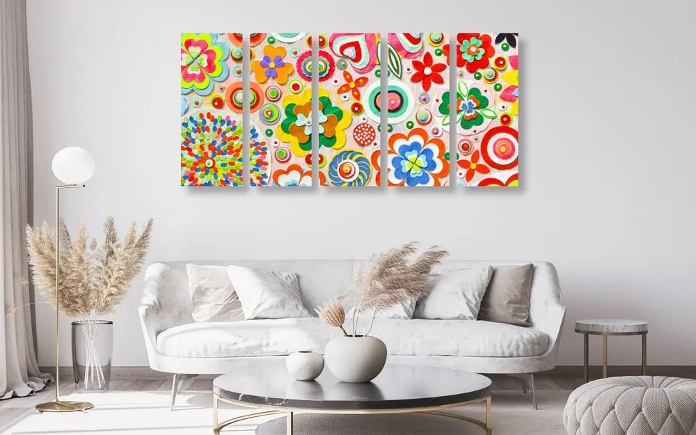 Quadri 5 pezzi – Astrazione di fiori