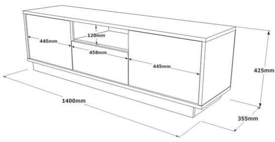 Mobile Porta Tv Da Terra 140x35x42 Bianco E Rovere Ante A Ribalta Luvio