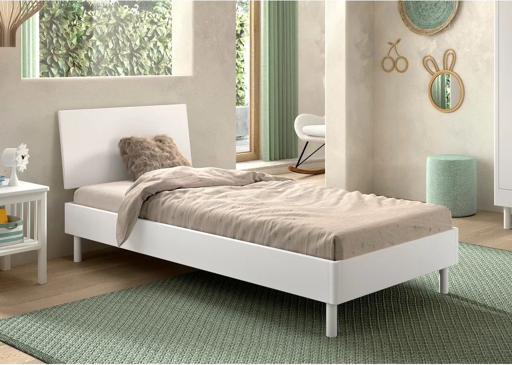 Letto singolo bianco in faggio massiccio con rete inclusa 90x200 cm Forrest – Vipack