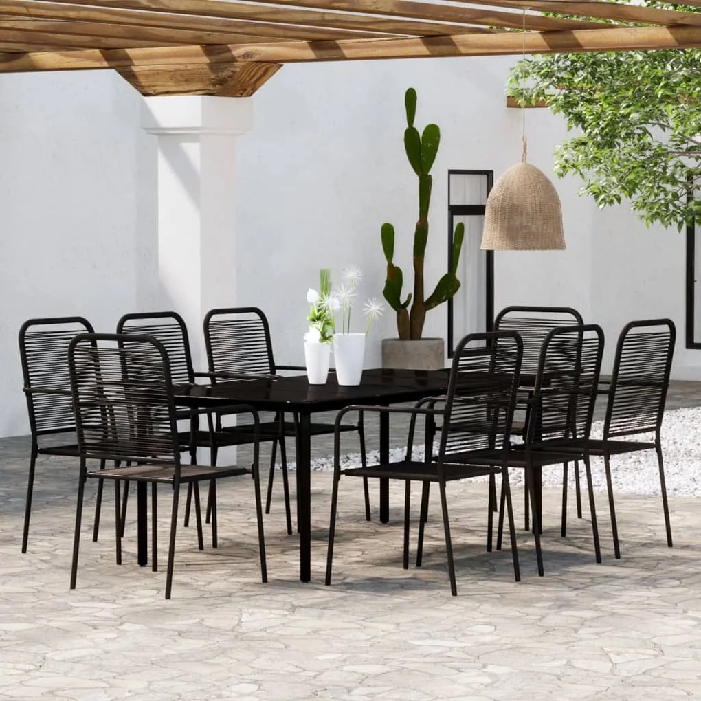 Set da pranzo per giardino 9 pz con cuscini nero