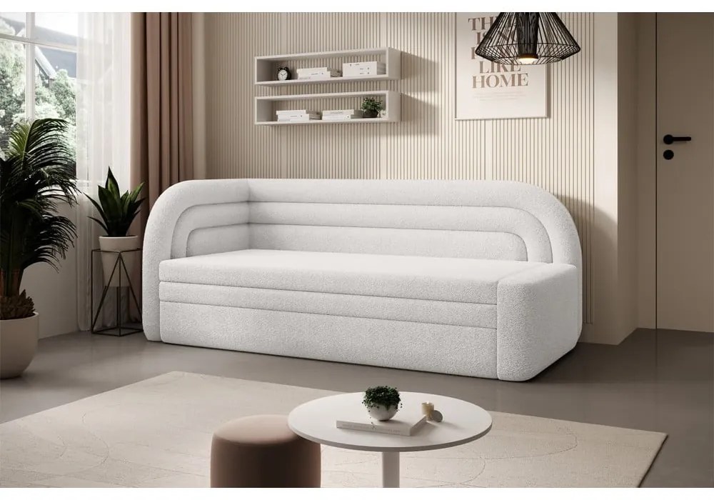 Divano color crema allungabile/con contenitore con penisola a sinistra e rivestimento in bouclé 223 cm Fabillo – ELTAP