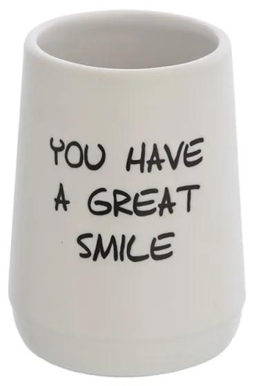 Portaspazzolini a bicchiere linea Wash in ceramica bianco con scritte nere