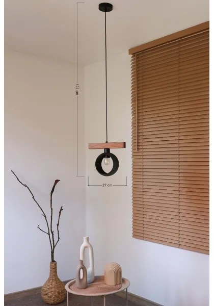 Duolla - Lampadario a sospensione su cavo IRONLINE 1xE27/15W/230V pino/rovere/nero