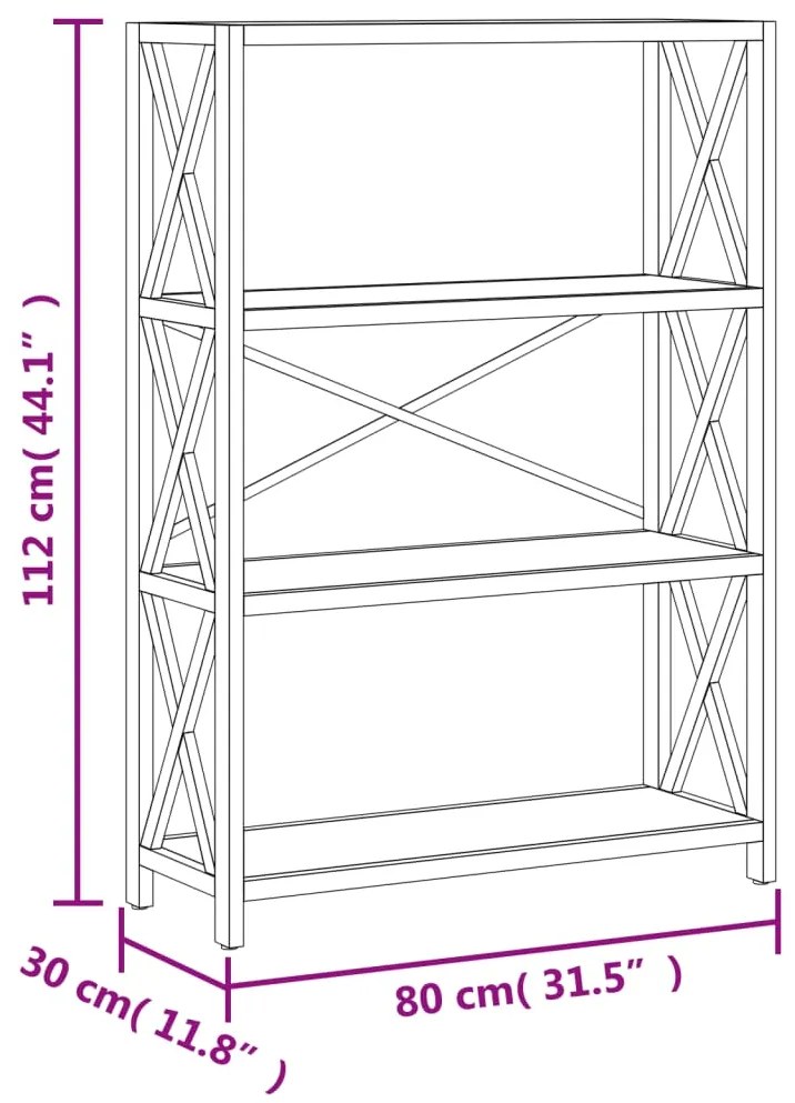 Scaffale a 4 Ripiani 80x30x112 cm in Legno Massello di Rovere