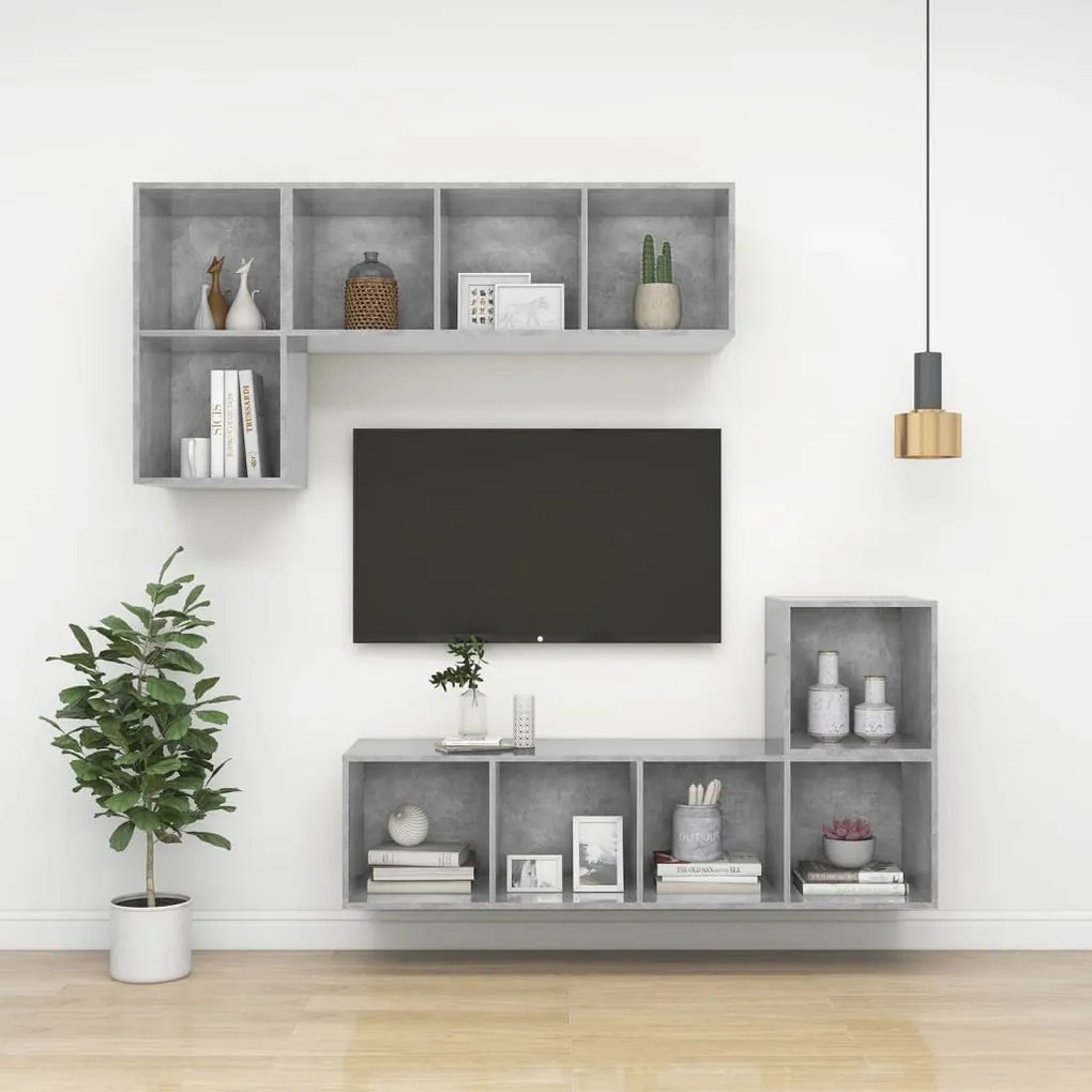 Mobile TV a Parete Grigio Cemento 37x37x107cm Legno Multistrato