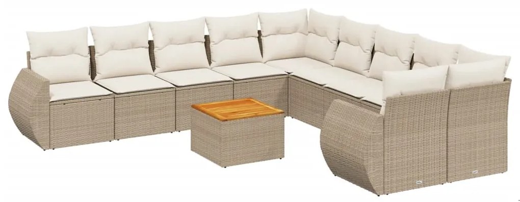 Set Divani da Giardino 11 pz con Cuscini Beige in Polyrattan