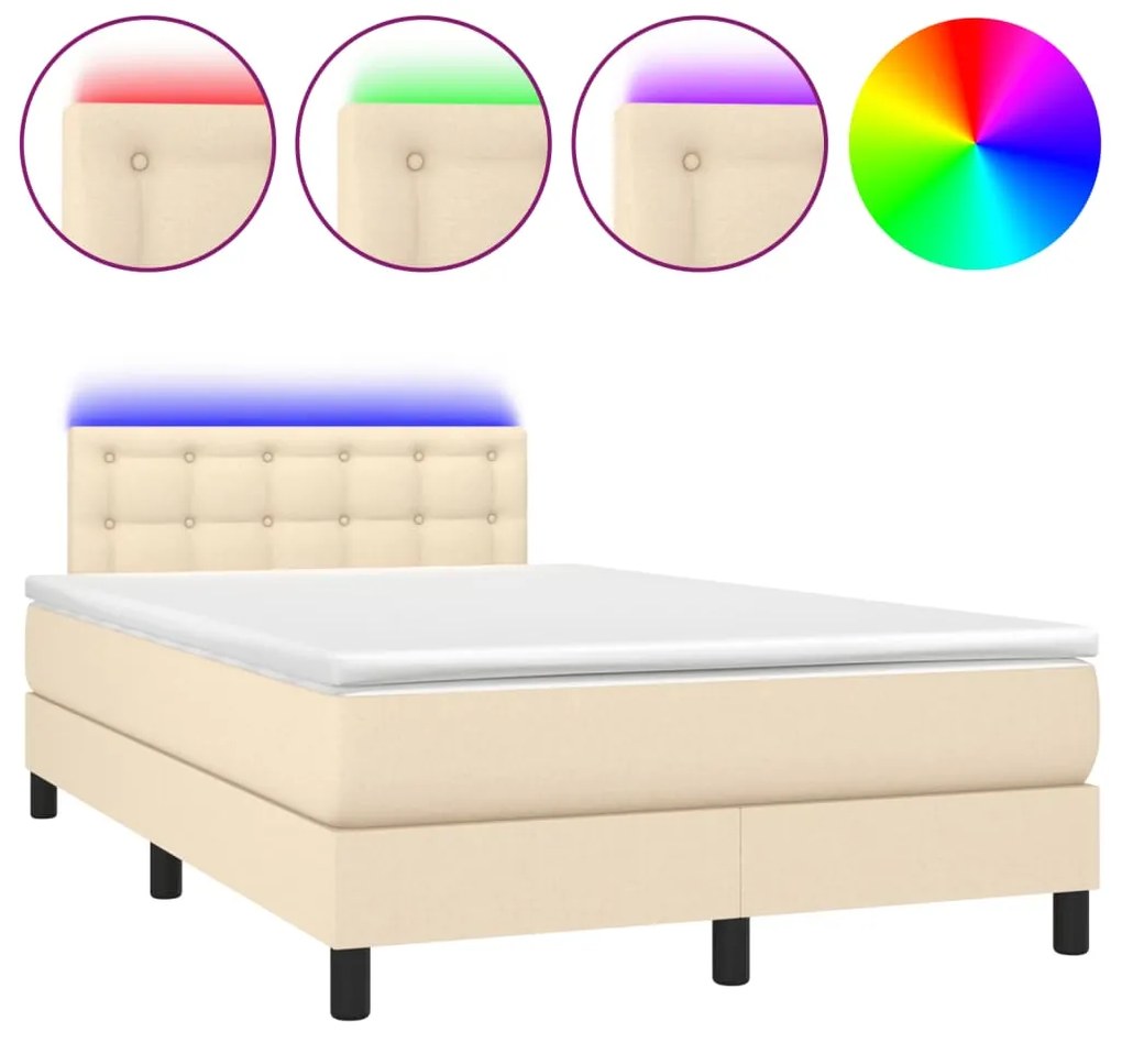 Letto a molle con materasso e led crema 120x190 cm in tessuto