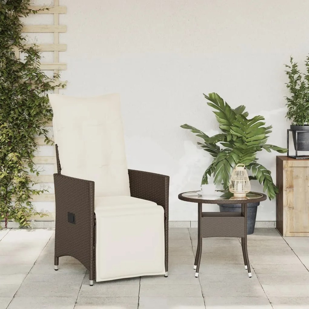 Sedia reclinabile da giardino con cuscini marrone in polyrattan