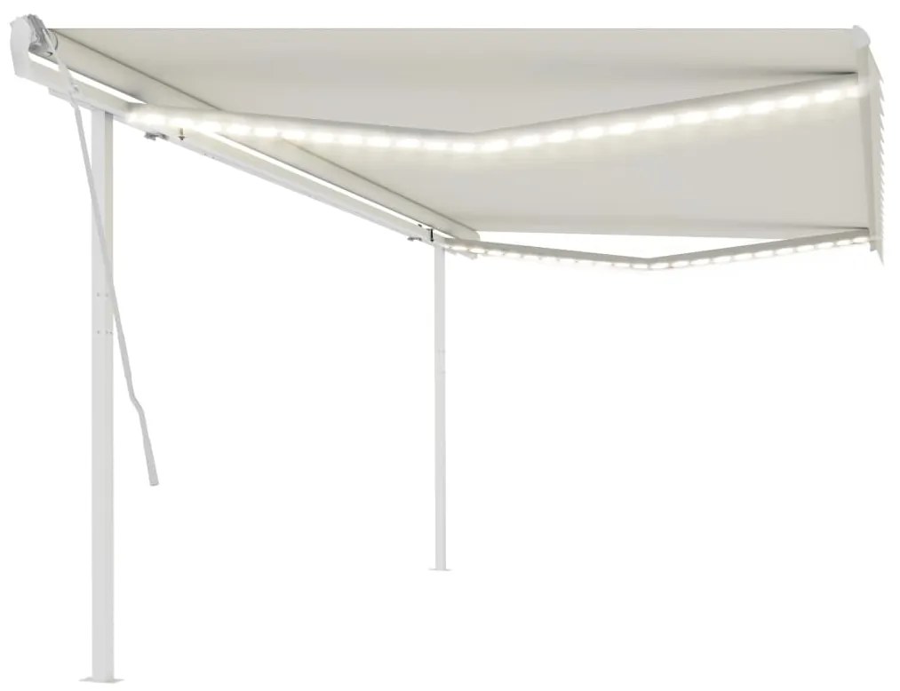 Tenda Da Sole Retrattile Manuale Con Led 5x3 M Crema /