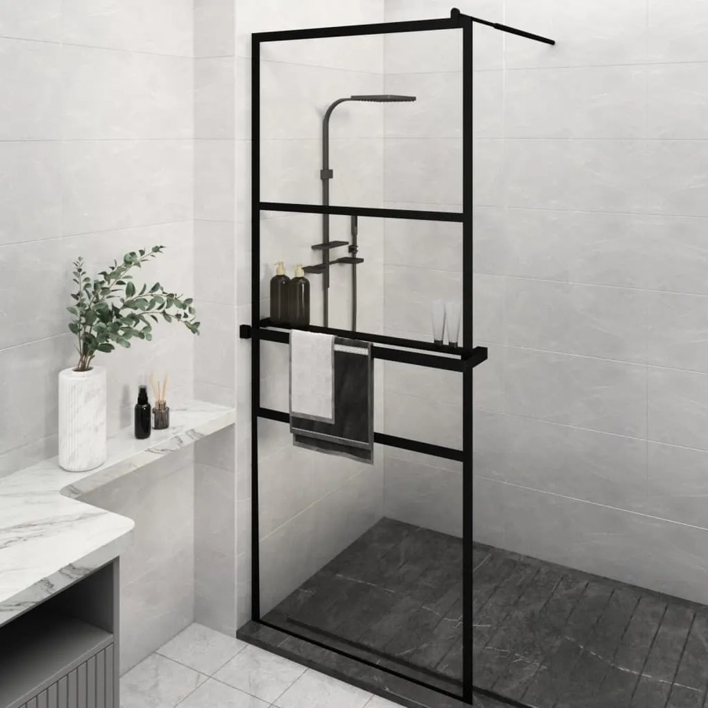 Parete Doccia Walk İn Mensola Nera 80x195cm Vetro Esg Alluminio /