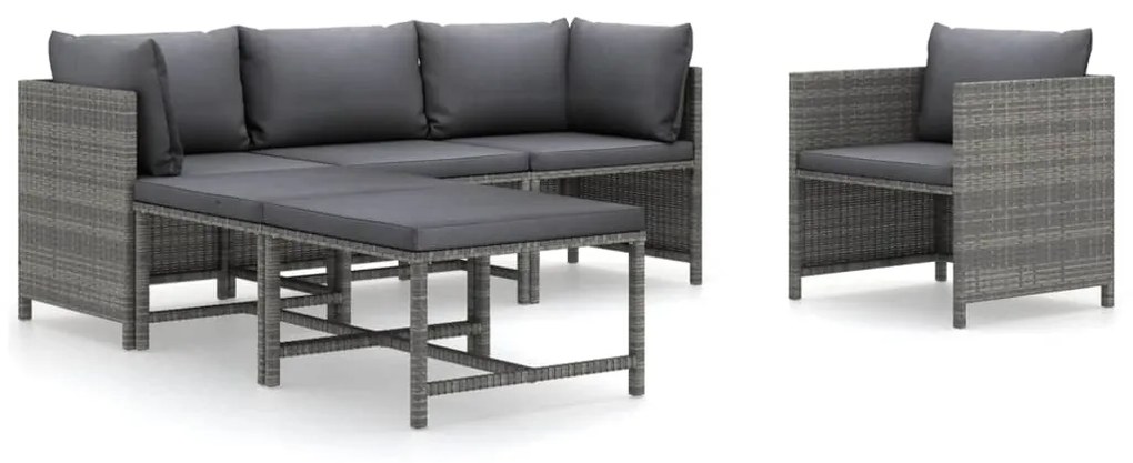 Set divani da giardino 6 pz con cuscini in polyrattan grigio