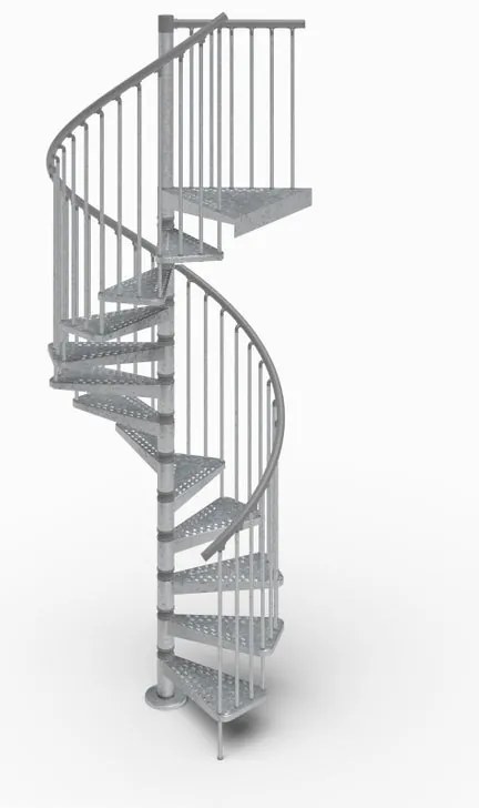 Scala a chiocciola a base tonda Zeta IRIS, larghezza 138 cm, struttura in acciaio galvanizzato acciaio, gradini in acciaio galvanizzato, colore grigio