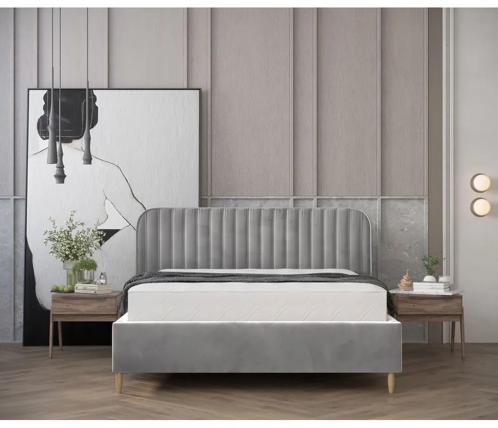 Letto matrimoniale imbottito grigio con spazio contenitivo e rete 160x200 cm Noto - Maison de Rêve
