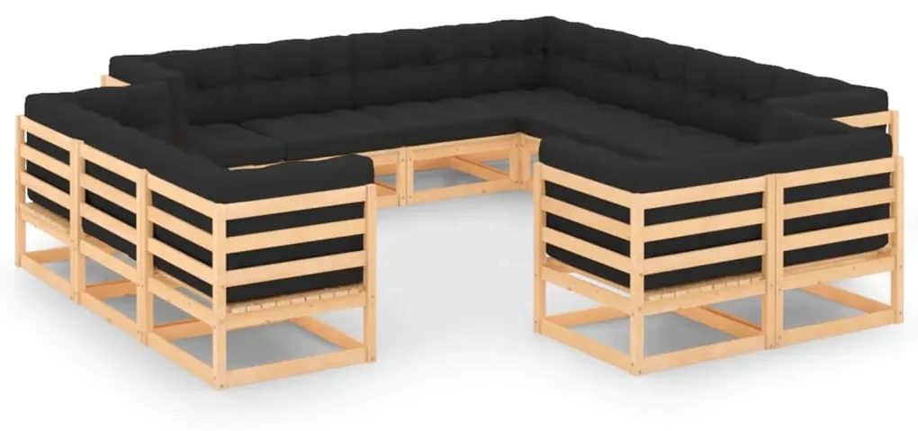 Set salotto giardino 12pz cuscini antracite legno massello pino