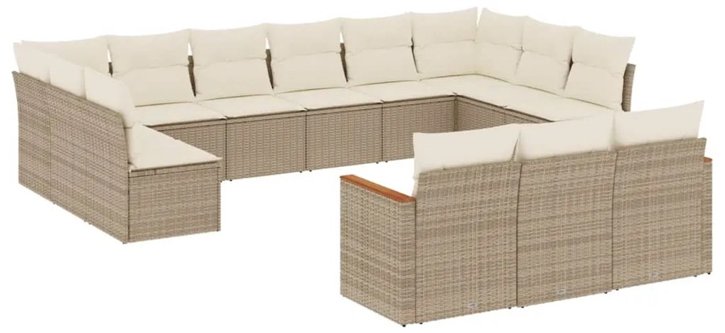 Set divano da giardino 13 pz con cuscini beige in polyrattan