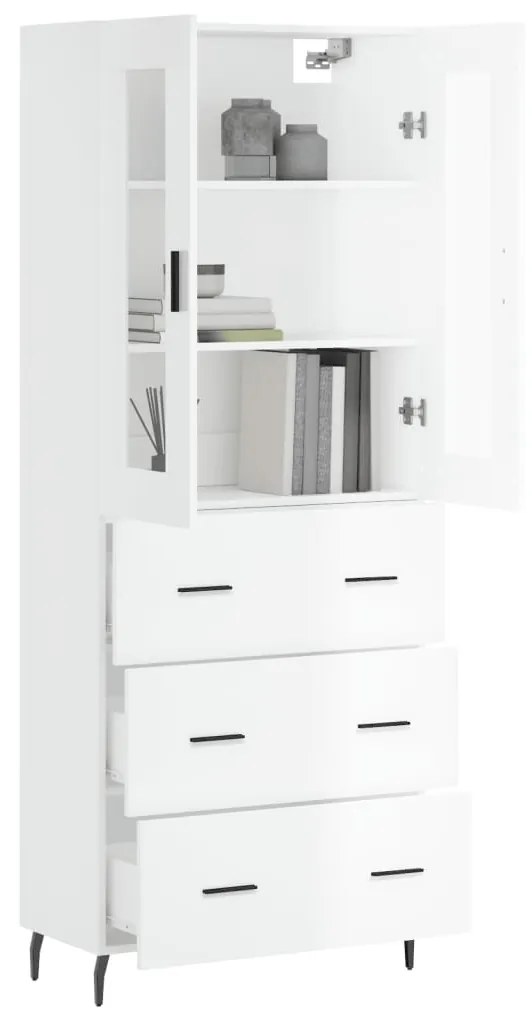 Credenza bianco lucido 69,5x34x180 cm in legno multistrato