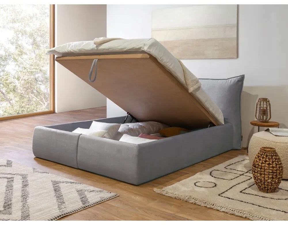 Letto matrimoniale imbottito grigio chiaro con contenitore con griglia 180x200 cm Jade - Bobochic Paris