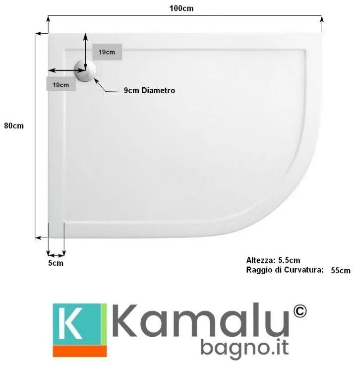Kamalu - piatto doccia 100x80 semicircolare versione sinistra kam-1000