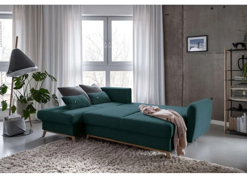 Divano letto angolare turchese, angolo sinistro Scandic Lagom - Miuform