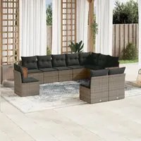 Set Divano da Giardino 10 pz con Cuscini Grigio in Polyrattan 3227754