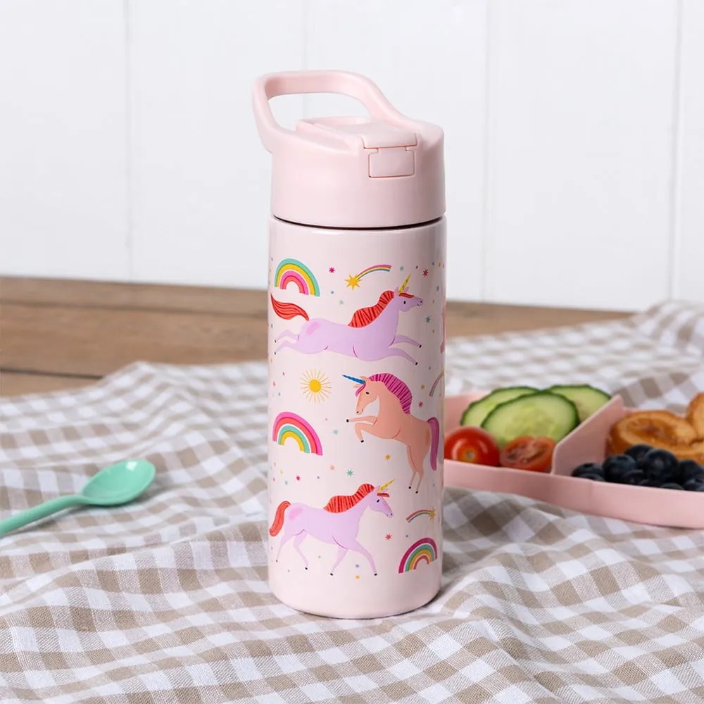 Bottiglia per bambini rosa chiaro in acciaio inox 500 ml Unicorn – Rex London