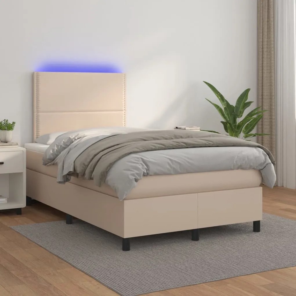 Giroletto Molle Materasso E Led Cappuccino 120x200cm Similpelle /