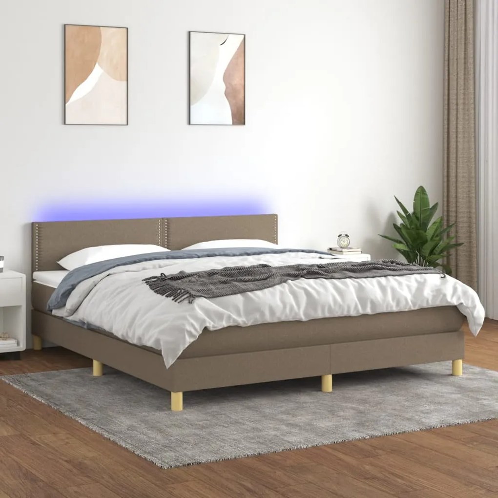 Letto a molle con materasso e led tortora 160x200 cm in tessuto