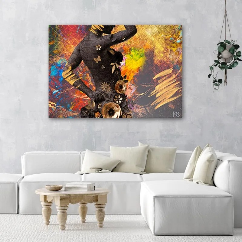 Quadro su tela, African Woman Flowers Abstraction  Dimensioni 120x80