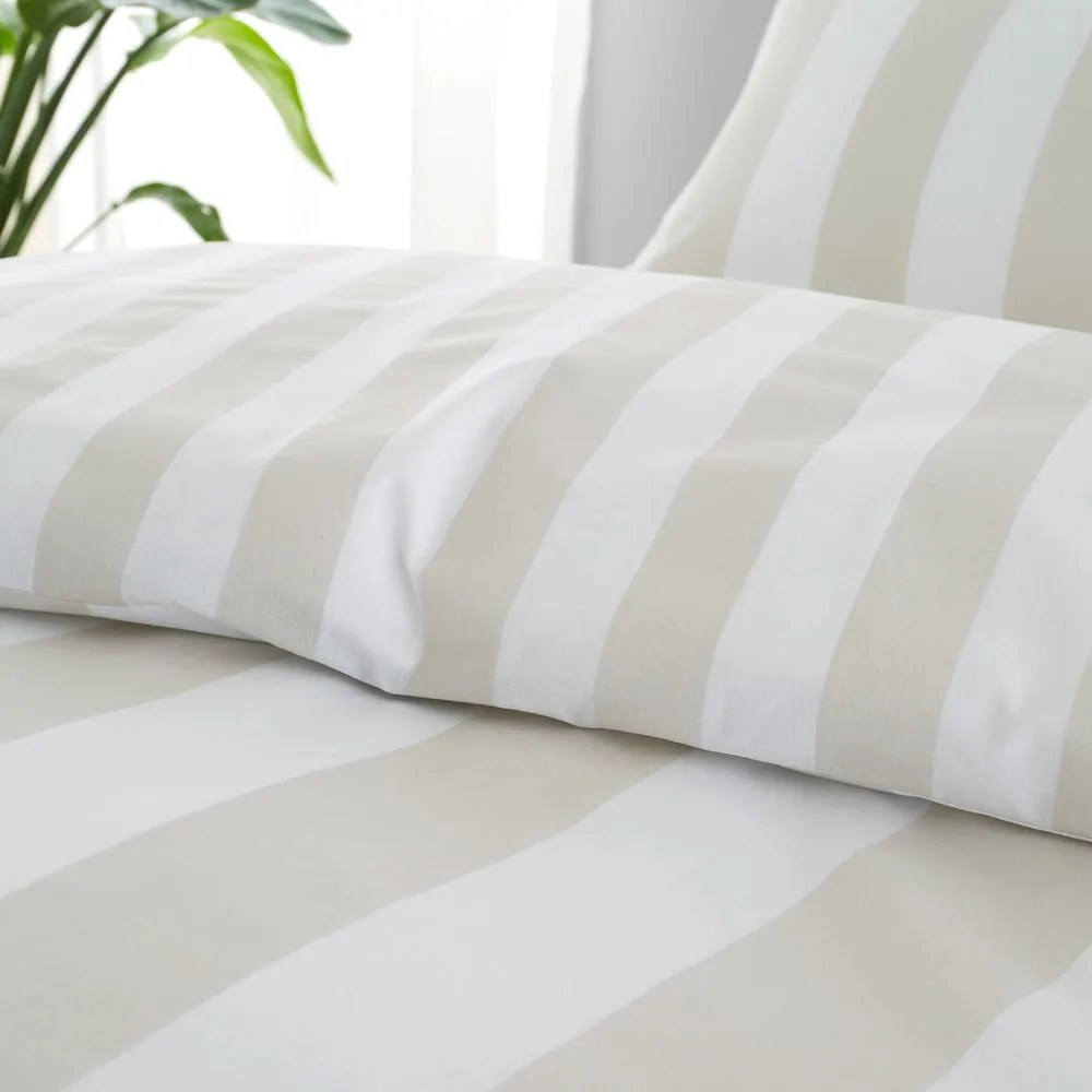 Biancheria da letto beige e bianca per letto matrimoniale 200x200 cm Cove Stripe - Catherine Lansfield