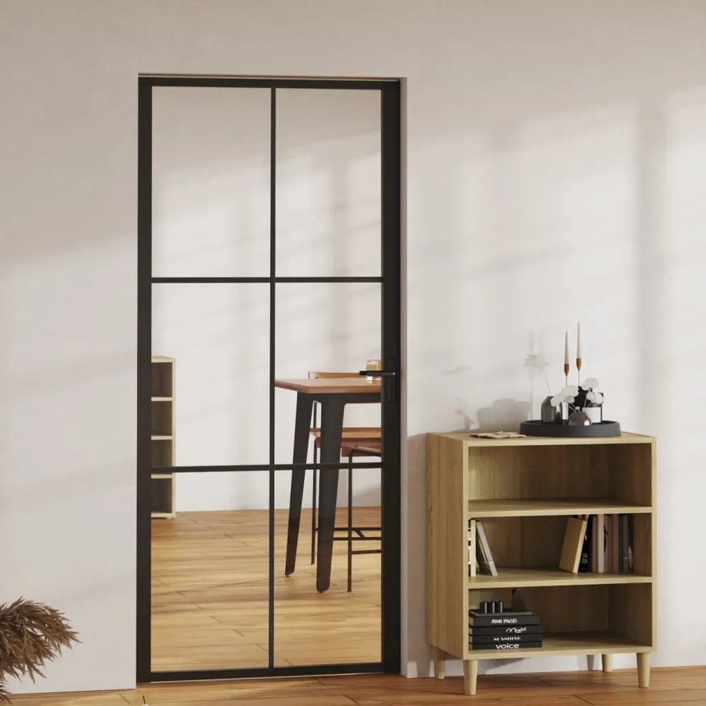 Porta Da Interno Esg Vetro E Alluminio 93x201,5 Cm Nera /