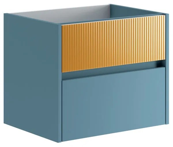 Mobile da bagno sotto lavabo Niwa blu pacifico frontale in vetro senape laccato opaco L 59.5 x H 50 x P 45.5 cm 2 cassetti, lavabo non incluso