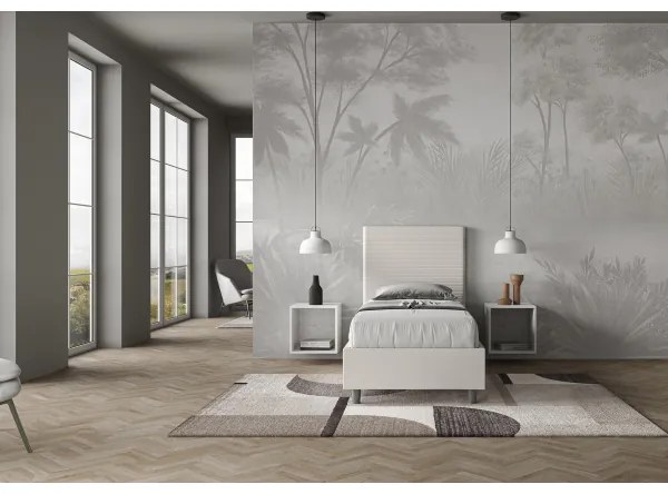 Letto singolo senza rete imbottito 80x210 similpelle bianco Focus