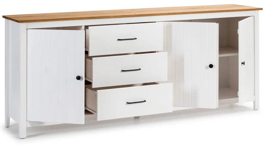 Cassettiera bassa bianca in legno di pino 190x80 cm Miranda - Marckeric