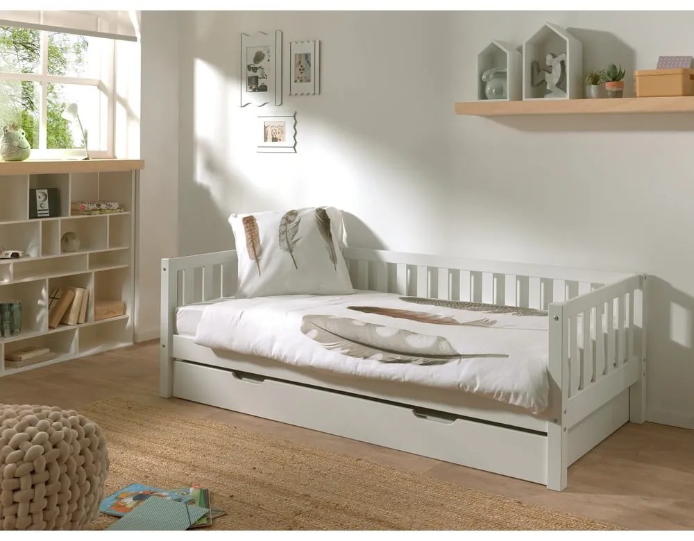 Letto da bambini estraibile bianco in pino massiccio con rete inclusa 90x200 cm Fritz – Vipack