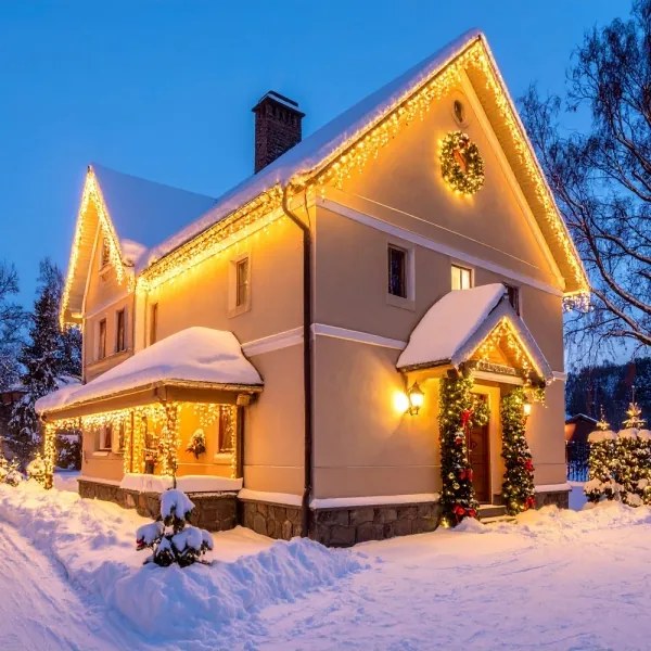 Brilagi - Catena luminosa LED per esterni, 360 LED / 8 modalità, 14 m, IP44, bianco caldo, effetto ghiaccioli