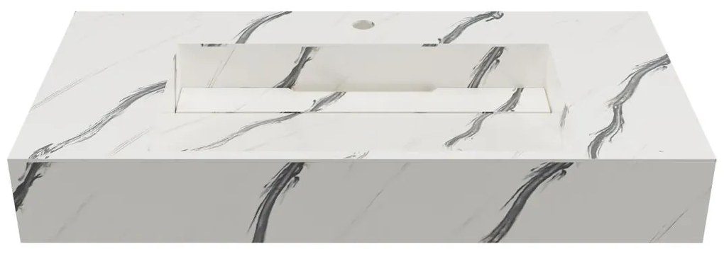 Lavabo sospeso L90.2 x l45,2 x H8 cm in Solid Surface effetto marmo Bianco - TAKOTNA