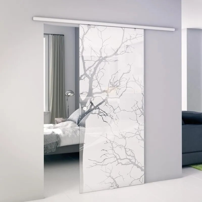 Porta scorrevole reversibile Autumn in alluminio trasparente, L 76 x H 215 cm, con binario Atena