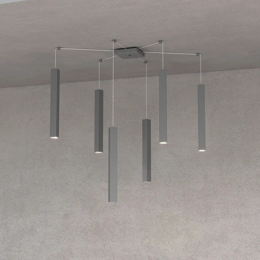 Sospensione Moderna Square Tube Metallo Grigio Antracite 6 Luci Gu10