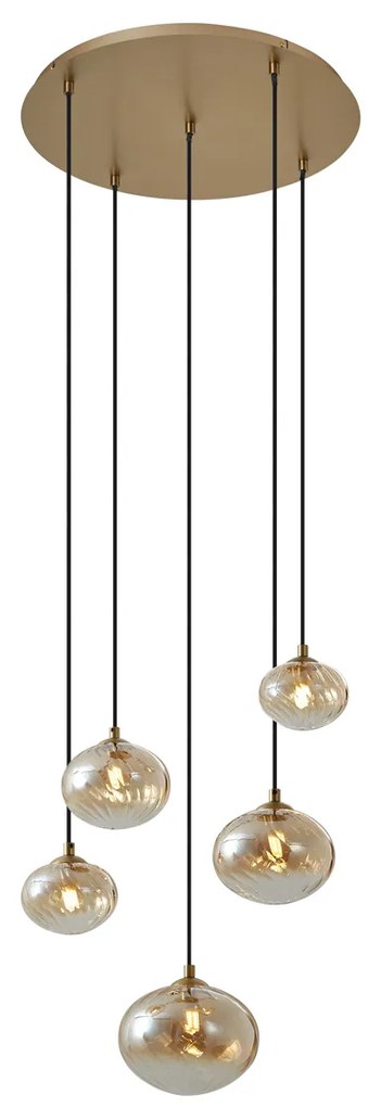 Lampada a sospensione Art Déco oro con vetro ambrato - Jia