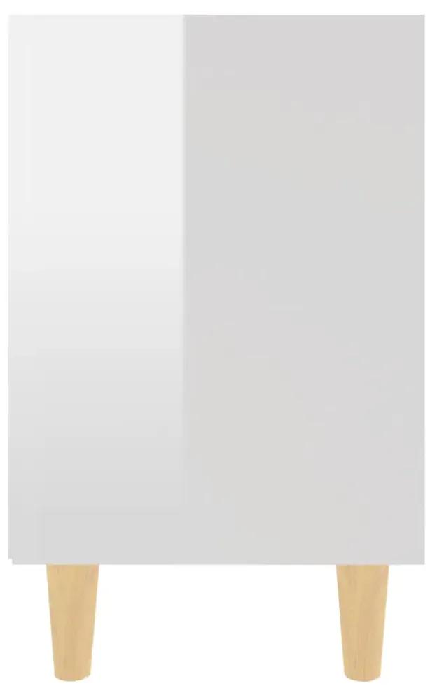 Comodino con Gambe in Legno Massello Bianco Lucido 40x30x50 cm