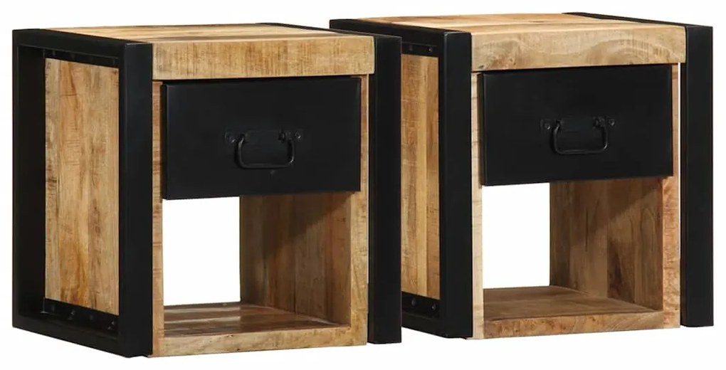 Comodini 2 Pz 40x35x40 Cm İn Legno Massello Di Mango Grezzo /