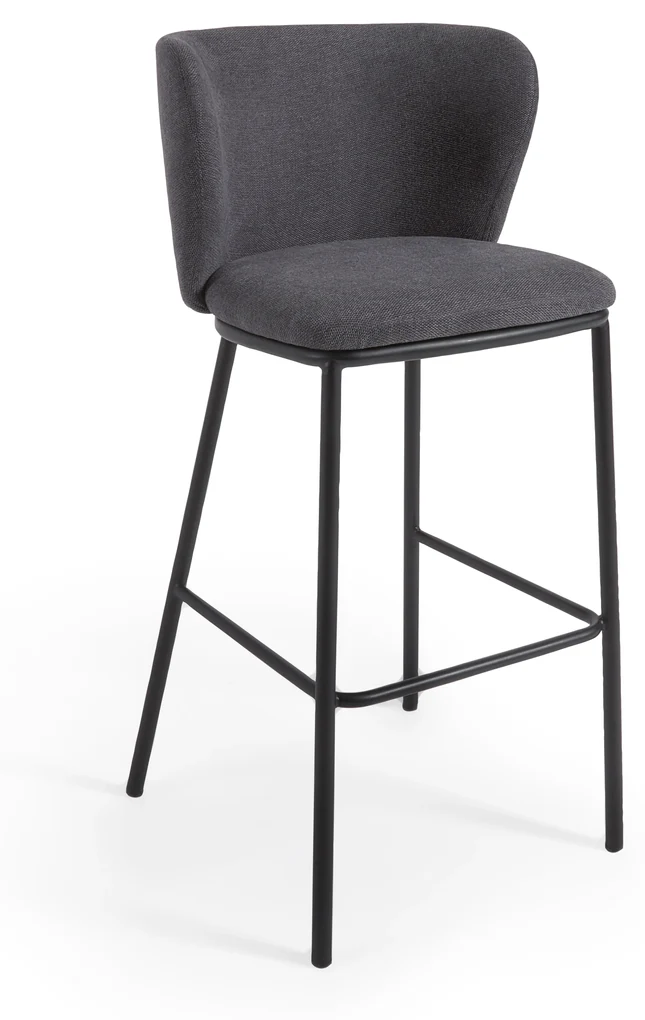 Kave Home - Sgabello Ciselia in ciniglia grigio scuro e acciaio nero  altezza 75 cm