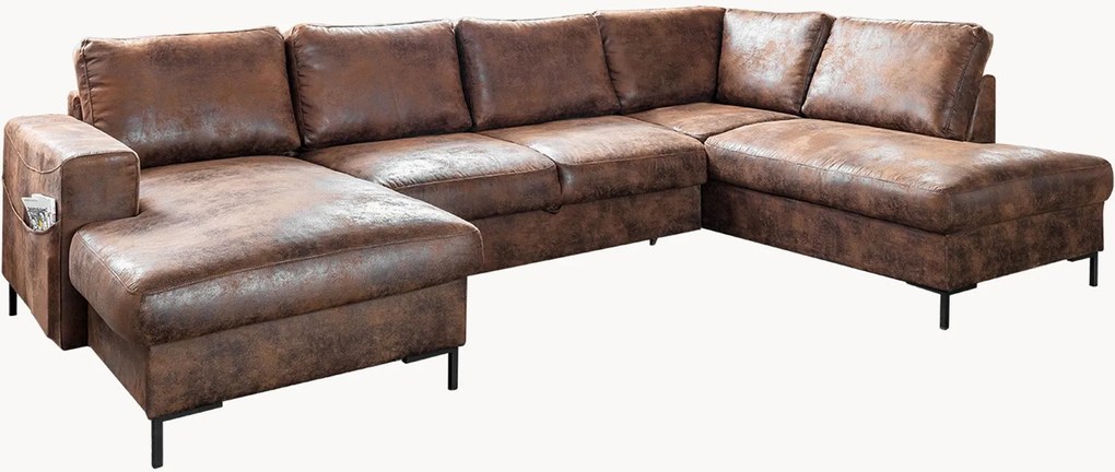 Divano letto angolare panoramico 8 posti in similpelle con contenitore Lilly