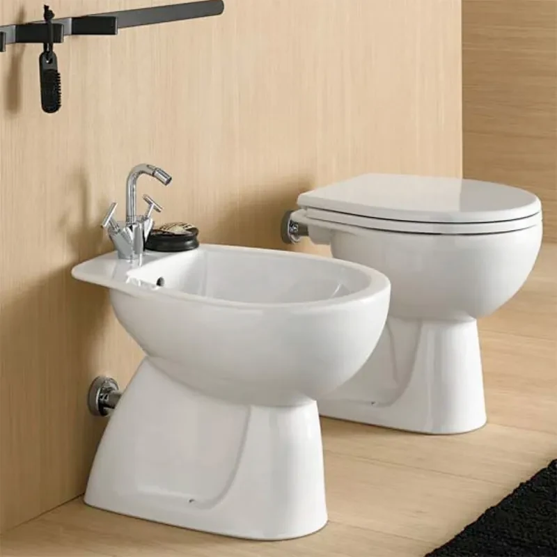 Coppia di sanitari sospesi serie Morning con WC rimless + bidet + copriwc  tradizionale