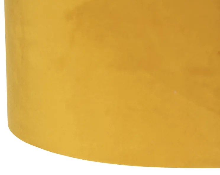 Lampada a sospensione nera con paralumi in velluto ocra con oro 35 cm - Blitz
